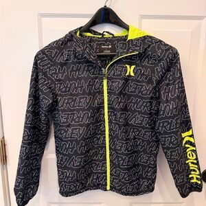 Hurley Youth Black and Neon Yellow Logo Rain Jacket